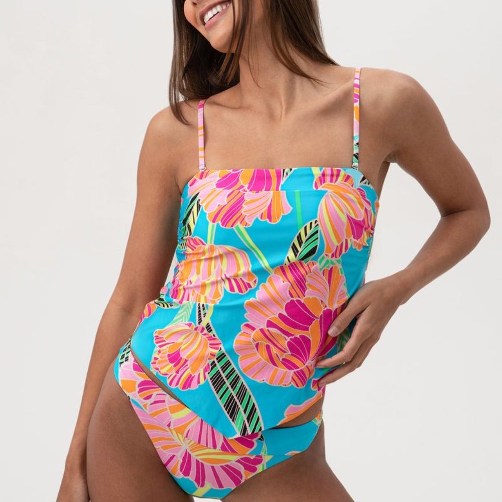 🦩Trina Turk Handkerchief Tankini Top Sz 6 New 🌴